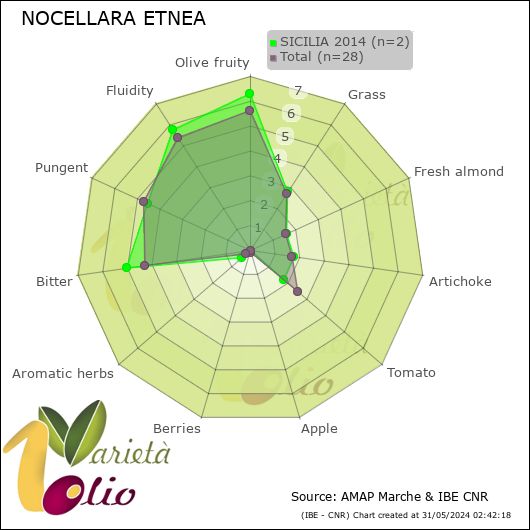 Profilo sensoriale medio della cultivar  SICILIA 2014